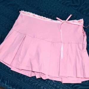 Pink Pleated Skort with Lace Trim and Bow